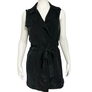 Anthropologie Elevenses Black Sleeveless Trench Dress Belted Vest Duster Small